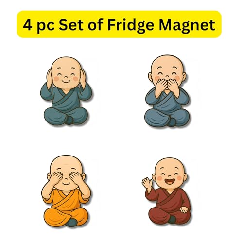 Image of Regalo Casila Little Monk Fridge Magnets Set of 4 - Spiritual Buddha Theme Decor for Fridge, Office, Meditation Corner, Metal Almirah - Peaceful Gift for Home by Regalo Casila