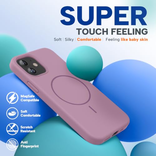 Image of Miracase Magnetic for iPhone 12 Case /iPhone 12 Pro Case, [Soft Anti-Scratch Microfiber Lining], Compatible with MagSafe,Liquid Silicone Shockproof Drop Protection Phone Case for 12 /12 Pro,Blackcurrant
