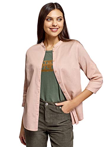 oodji Collection Damen Baumwoll-Hemd mit Stehkragen, Beige, DE 36 / EU 38 / S Cover