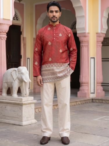 Jompers Store Jompers Men's Red XL Cotton Blend Kurta with Korean - Image 5