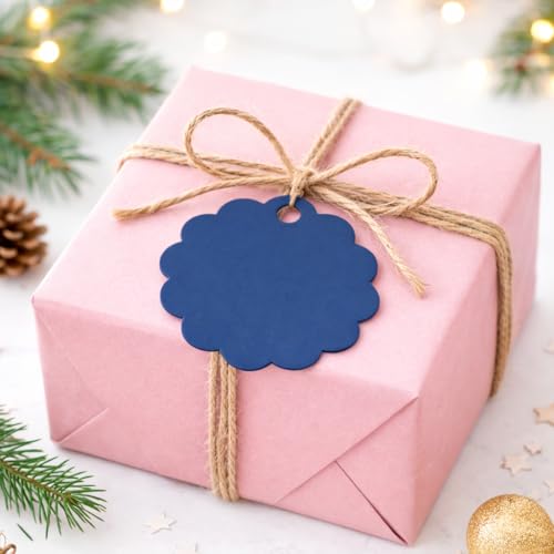 Image of CVANU Premium Gift Tags (60 Pcs) - 3 Designs Blank Hanging Tags with Pre-Punched Holes & Golden String for DIY Crafts| Gift Wrapping| Small Business & Labelling (Dark Blue1)