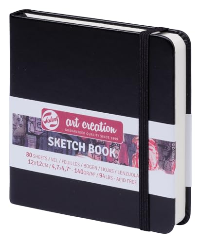 Talens Art Creation Paper - Skizzenbuch Schwarz 12x12cm 140g 80 Blatt - Ideal zum Zeichnen Journaling Urban Sketching - säurefreies cremefarbenes Papier