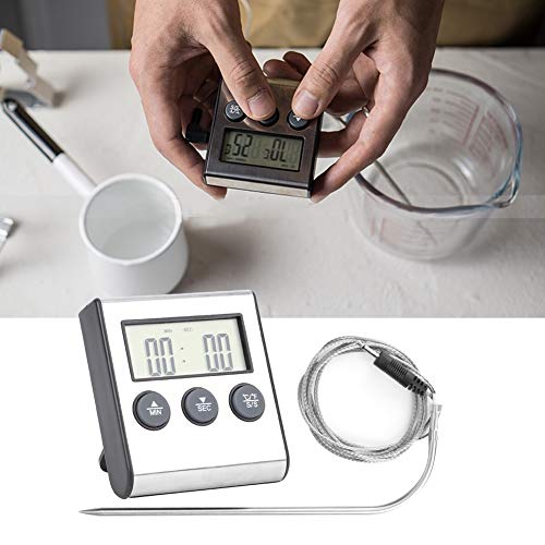 Termometro Digitale per Alimenti con Display LCD Retroilluminato, -50°C a 300°C, Timer con Allarme, Sonda in Acciaio Inox per Carne, Barbecue e Dolci, Montaggio a Parete o Tavolo