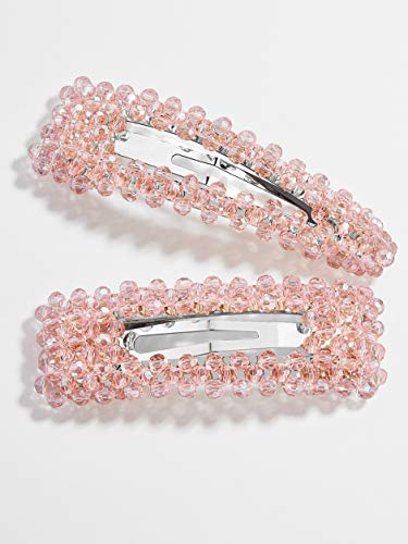 Pink Rhinestone Hair Clips Facet Pearl Barrettes for Women Girls Christmas Crystal Hair Slides Fashion Large Hairpins Ladies Bridal Wedding Decor Accessories Birthday Thanksgiving New Eve Present