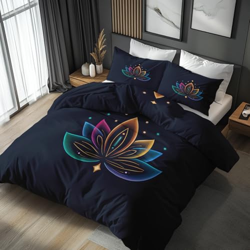 Generisch Housse De Couette 220x240 Lotus 2 Personnes Adulte Enfant, Parure De Lit Japon Fleuri Zen...