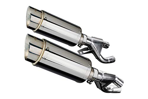 DELKEVIC スリップオン エキゾースト マフラー / 200mm 円型 サイレンサー: ステンレス鋼/パイプ VMAX 1200 1984-2007 KIT0270