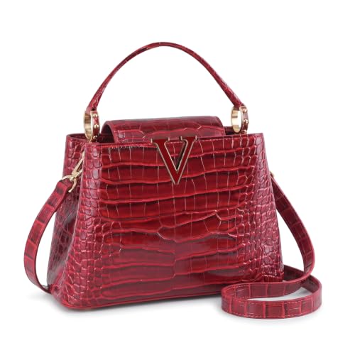 Image of TRBSXRT Small Satchel Bag for Women - Crocodile Leather Purse Classic Crossbody and Shoulder Bag