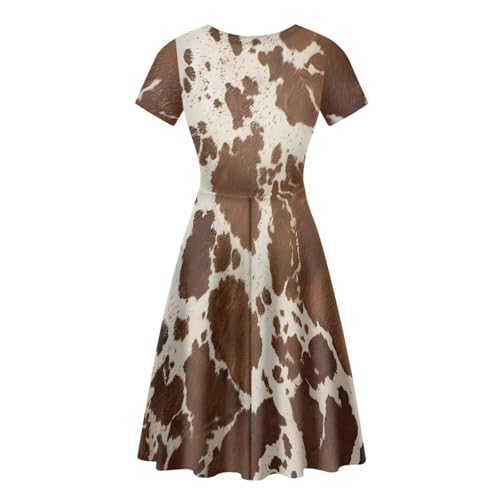 Image of HUGS IDEA Womens Puffy Swing Midi Dress Round Neck Short Sleeve Party A-Line Dresses