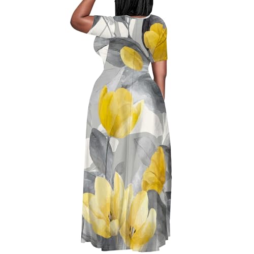 Image of PinkPatty Women's Plus Size Maxi Dresses Short Sleeve Sundress Summer T-Shirt Beach Long Dress with Pockets