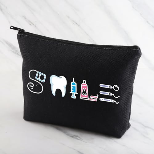 Image of MNIGIU Dental Assistant Gift Funny Dentist Gift Dental Smile Cosmetic Bag Dental Student Gift Dental Hygienist Gift (Smile Black)