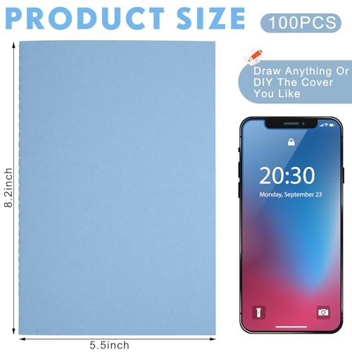 Image of Mimorou 100 Pcs A5 Journals Notebooks Bulk,Light Blue,Lined | Kraft Softcover Small Notebooks 5.5 Inch x 8.3 Inch Notepads with 60 Page 30 Sheet for Writing Sketch Travel Office Supplies