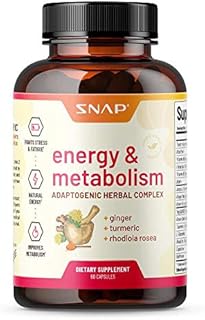 Metabolism and Natural Energy Supplements for Fatigue, Stress Relief, Energy Booster & Better Mood, Energy Pills for Women & Men, Ginger, Turmeric, Rhodiola Rosea + More Herbs & Vitamins (60 Capsules)