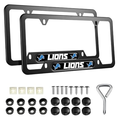 2PCS Black License Plate Frames Premium Aluminum Alloy Weather Proof License Plate Covers with Screw Caps Cover Set