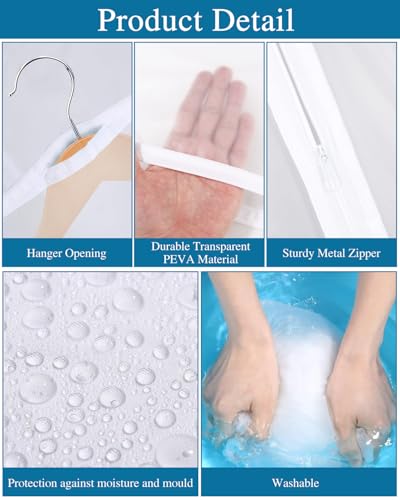 Miniatura 4 de Sobeau 8 Fundas De Ropa, Fundas Ropa Armario Transparente 60 X 120 100 Cm, Bolsas Guardar Ropa Antipolvo Impermeable Camisas, Bolsa De Ropa Para Traje, Vestidos, Camisas,Noche Blanco