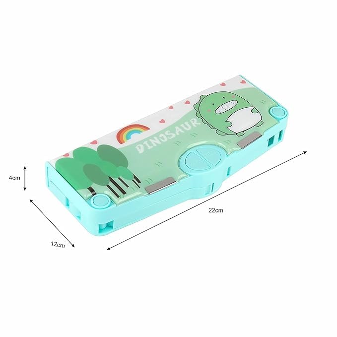 Image of Magnet Multifunctional Pencil Compass /Geometry Pencil Box for Kids /School with Inbuilt Scissor, Ruler, Eraser and Sharpener (Dinosaour Pencil Box)