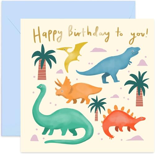 Biglietto 5 Anni Dinosauro Per Bambini, Auguri Divertenti E Originali Con Interno Bianco Per Messaggio