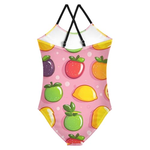 Pigsaly Girls One Piece Swimsuits Cute Peach Strawberry Pear Mango Gummy Jelly Candy Kids Cross Back Swimwear 3T2