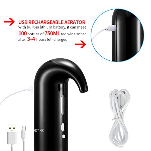 Ricank Electric Wine Aerator, Electric Wine Pourer And Wine Dispenser Pump For Red And White Wine Portable One-Touch Wine Decanter Multi-Smart Automatic Wine Oxidizer Rechargeable Spout Pourer Black #TOP7