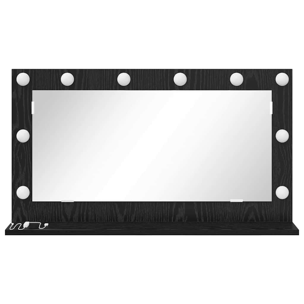 Waschtischspiegel Schwarz Eichen-Optik 80 x 45 x 18 cm mit LED-Streifen, Kosmetikspiegel für Schlafzimmer, Badezimmer und Flur, dekorativer Wandspiegel für Styling und Rasur