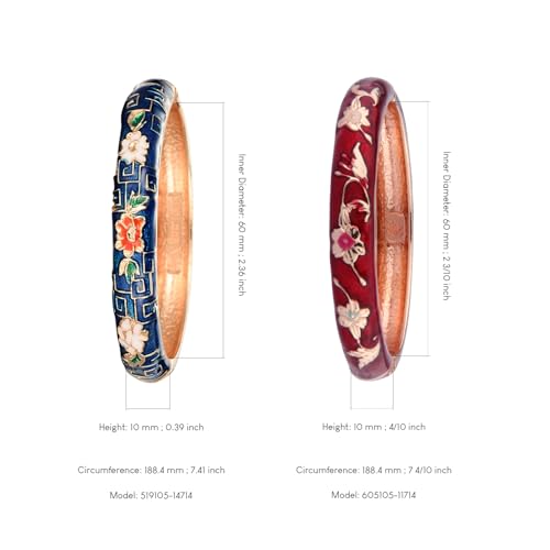 UJOY Cloisonne Bracelet Openable Hinge Gold Cuff Enamel Flower Blue Bangle Jewelry Gift for Women 55A863