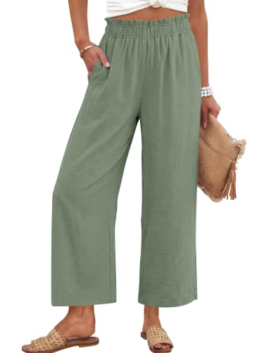 Image of ANRABESS Womens Wide Leg Cropped Palazzo Pants | Lightweight Breathable Elastic High Waisted Pants, Beach Vacation Flowy, Lounge & Casual Summer Trousers with Pockets