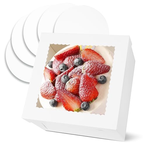 Aevcvok 5 Piezas Cajas para Tartas 30,5 x 30,5 x 20,3 cm - Caja Tarta con Bandeja y Ventana, Caja de Cartón para Pasteles, Recipiente para Tartas, Cake Box - 12 x 12 x 8 inch