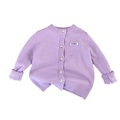 RNTOP Kids Toddler Button Cardigan Sweater Baby Girls Boys Solid Color Long Sleeve Knit Sweaters (Purple, 4-5 Years) b213p