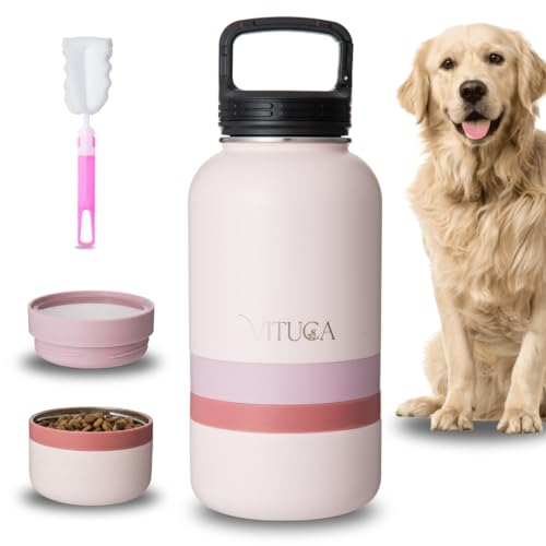VITUCA Bebedero Perro Portátil 1L de Acero Inoxidable Aislado | Botella Agua Perro Ultra Resistente con Compartimentos para Comida o Premios | Sistema 2 en 1 para Paseo y Viaje