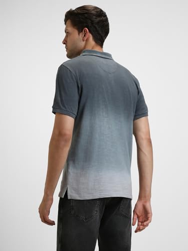 Image of Dennis Lingo Men's Cotton Black Ombre-Dyed Slim Fit Button-Down Short Sleeve Polo Tshirt