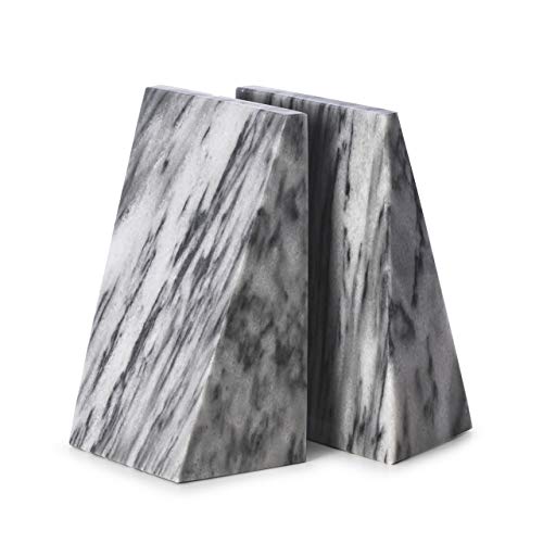 Bey Berk Handcrafted Carrera Marble Bookends, Wedge Design, Set of 2, 6