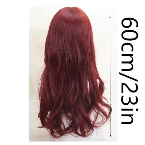 Perruque rouge avec frange pour fête et usage quotidien cheveux longs 60cm - 2