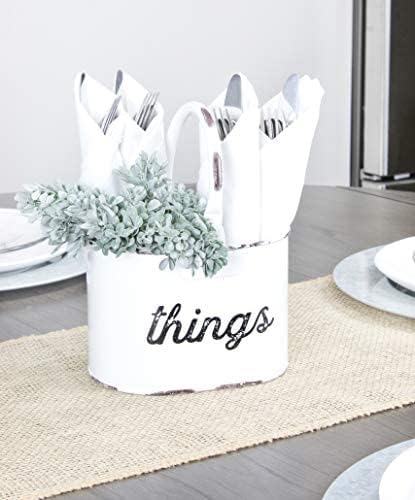 AuldHome Rustic White Enamelware Caddy, 4-Compartment Farmhouse Decor Organizer for Utensils, Pencils, and More Things