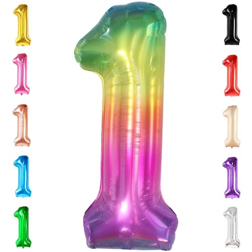Image of KatchOn Foil Rainbow Number 1 Balloon - 40 Inch