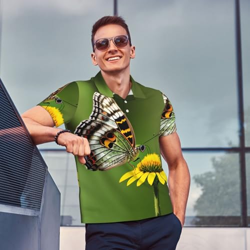 Polo à manches courtes pour homme léger imprimé papillon décontracté