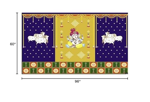 Image of IGH Ganesh Backdrop Cloth for Pooja Decoration-Traditional Festival Fabric (Size-5x8 Feet) - Perfect for Background Decoration and Festivals (Multicolor 3)
