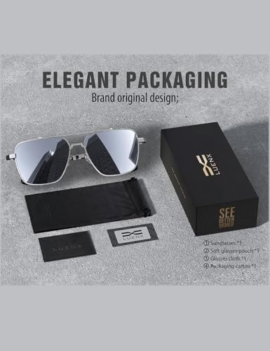 Image of LUENX Aviator Sunglasses for Women Men Polarized Lens Trendy Sun Glasses - UV 400 Protection 60MM with Accessories Driving