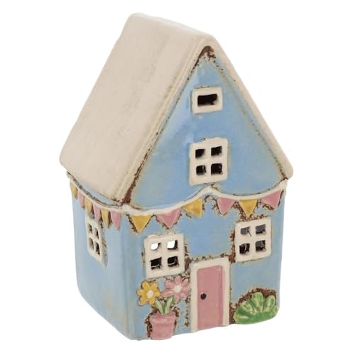 Shudehill Giftware Village Pottery Ceramic Tealight Holder Pretty Garden Floral House Pastel Collection (Flags Blue)