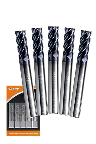 Image of ACCUCUT I4KES 1 /4 inch Carbide Square End Mill- 4 Flute Milling Bit Set for Steel, Forge Hardened Steel, Copper, Alloys & Materials < HRC 50 - AlTiCrN Coating CNC Router Bit, 45 Degree Helix (5 pcs)