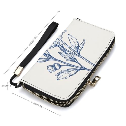Daisies Dark Blue Minimalistic PU Leather Clutch Long Bifold Wallet, Coin Purse Credit Pass Case, Durable Card-Holder Money Storage for Women Men2