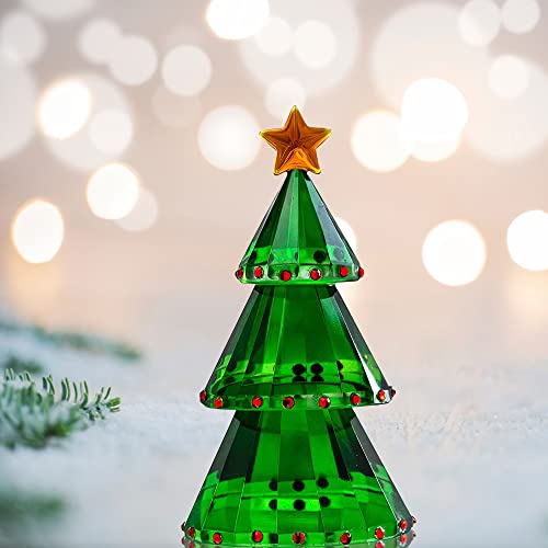 H&D Green Crystal Glass Christmas Tree Holiday Figurine With Gift Box #TOP23