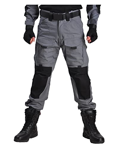 Han·wild Men's Combat Pants Tactical Military Pant With Knee Pads Airsoft Hiking Trousers Gray #TOP26