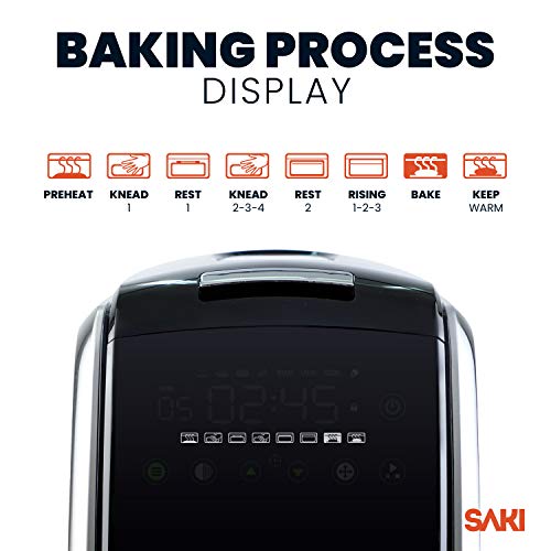 Saki 3 Lb Large Bread Maker Machine, 12-In-1 Programmable Large Bread Machine, With Nonstick Ceramic Bread Pan & Large Digital Touch Panel, 3 Loaf Sizes With 3 Crust Colors Options, Keep Warm Mode #TOP3