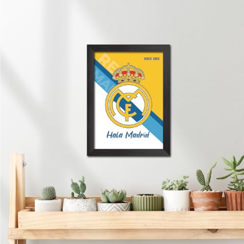 Image of TenorArts Real Madrid Football Club Poster Logo Tagline Laminated Photo Frame Painting with Matt Finish Black Textures(12 inches x 9inches)