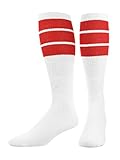 TCK Retro 3 Stripe Tube Socks, Red, Large