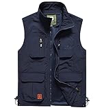 Yhfdflbs Men's Casual Outdoor Lightweight Vest Quick Dry Fishing Hunting Photo Sleeveless Vest with Pockets, Navy Blue, Large