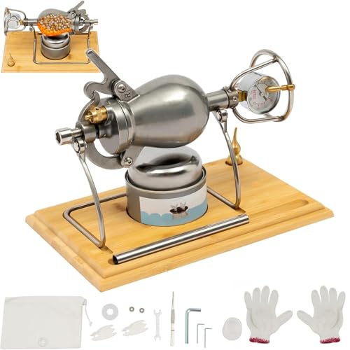 Máquina china de palomitas de maíz de acero inoxidable 304 con manivela de mano con base de madera, válvula de presión dual antigua, 396.9 g