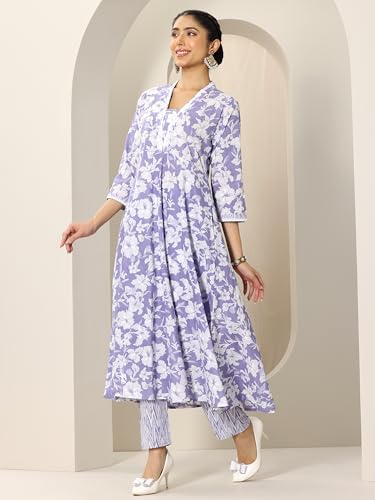 Image of Pink floral printed anarkali kurta and printed palazzo with embellished dupatta | ethnic wear | bridal suit | occasion wear