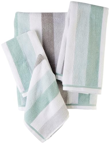 Caro Home Dana Stripe Towel Collection Bath Towel Grey/Green/White