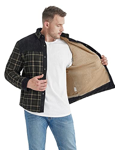 Haellun Men's Long Sleeve Sherpa Lined Shirt Jacket Flannel Plaid Fleece Coats - image 3