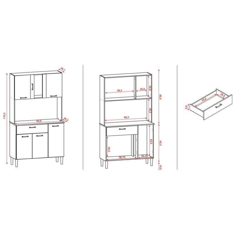 ACTUAL DIFFUSION Buffet de Cuisine 6 Portes 1 Tiroir Chêne et Blanc 5 Niches L92 H170.5 P36.3 cm